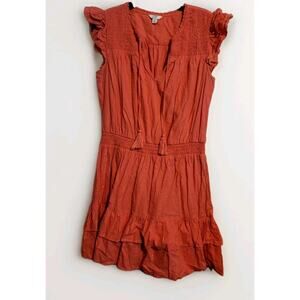 Crown & Ivy XL Metallic Strip Tiered Tassel Dress V-Neck Smocked Flutter Sleeve
